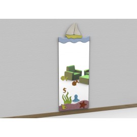 Specchio antinfortunistico mod D Acqua tematico a parete con cornice in legno by TANGRAM di 2H arredi per asilo